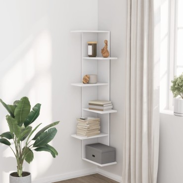 vidaXL Γωνιακή Ραφιέρα Τοίχου Λευκή 36,5x36,5x140cm Επεξ. Ξύλο 1 τεμ.