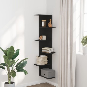vidaXL Γωνιακή Ραφιέρα Τοίχου Μαύρο 50x50x179cm Επεξ. Ξύλο 1 τεμ.
