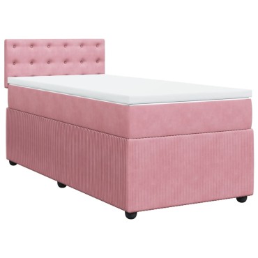 vidaXL Κρεβάτι Boxspring με Στρώμα Ροζ 80 x 200 εκ. Βελούδινο