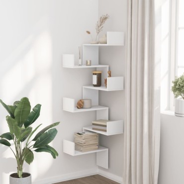 vidaXL Γωνιακή Ραφιέρα Τοίχου Λευκή 45x45x147cm από Επεξ. Ξύλο 1 τεμ.
