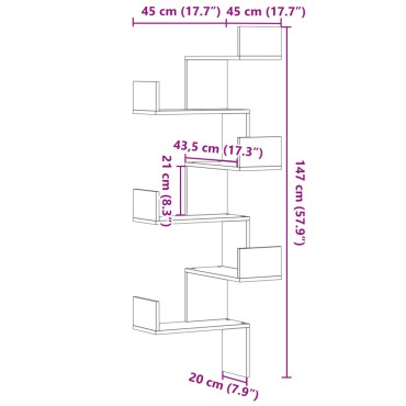 vidaXL Γωνιακή Ραφιέρα Τοίχου Λευκή 45x45x147cm από Επεξ. Ξύλο 1 τεμ.