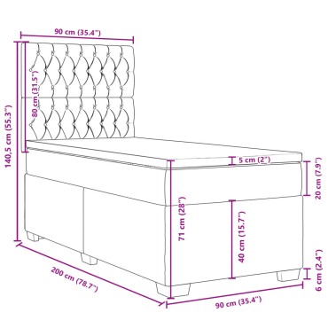 vidaXL Κρεβάτι Boxspring με Στρώμα Σκούρο Γκρι 90x200 εκ. Βελούδινο