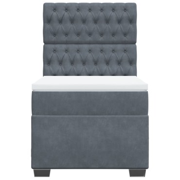 vidaXL Κρεβάτι Boxspring με Στρώμα Σκούρο Γκρι 90x200 εκ. Βελούδινο