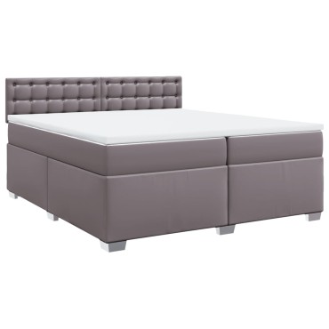 vidaXL Κρεβάτι Boxspring με Στρώμα Γκρι 200x200cm Συνθετικό Δέρμα 1 τεμ. - Διπλό