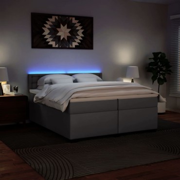 vidaXL Κρεβάτι Boxspring με Στρώμα Γκρι 200x200cm Συνθετικό Δέρμα 1 τεμ. - Διπλό