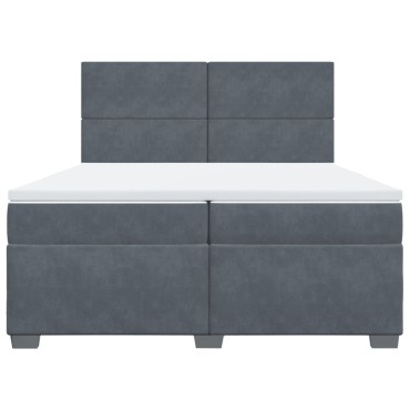 vidaXL Κρεβάτι Boxspring με Στρώμα Σκούρο Γκρι 200x200 εκ. Βελούδινο
