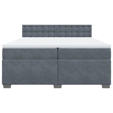 vidaXL Κρεβάτι Boxspring με Στρώμα Σκούρο Γκρι 200x200 εκ. Βελούδινο