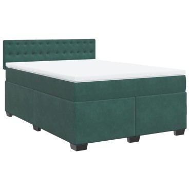 vidaXL Κρεβάτι Boxspring με Στρώμα Σκούρο Πράσινο 140x200εκ. Βελούδινο