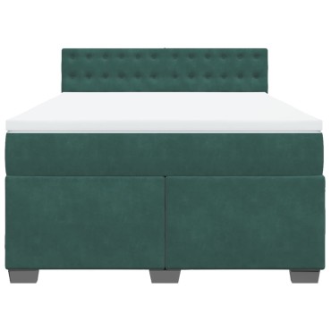 vidaXL Κρεβάτι Boxspring με Στρώμα Σκούρο Πράσινο 140x200εκ. Βελούδινο