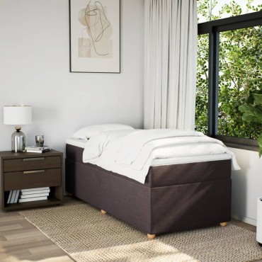 vidaXL Κρεβάτι Boxspring με Στρώμα Σκούρο Καφέ 100x200 εκ. Υφασμάτινο