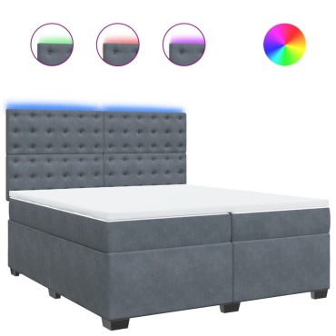 vidaXL Κρεβάτι Boxspring με Στρώμα Σκούρο Γκρι 200x200 εκ. Βελούδινο