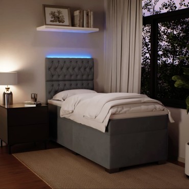 vidaXL Κρεβάτι Boxspring με Στρώμα Σκούρο Γκρι 90x190 εκ. Βελούδινο