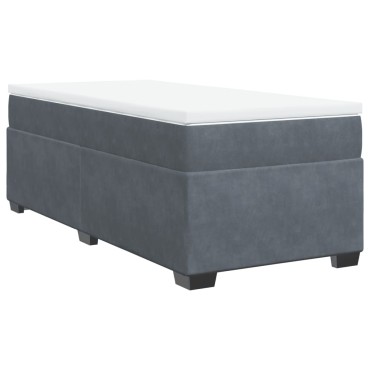 vidaXL Κρεβάτι Boxspring με Στρώμα Σκούρο Γκρι 90x190 εκ. Βελούδινο