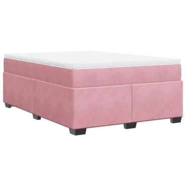 vidaXL Κρεβάτι Boxspring με Στρώμα Ροζ 140x190 εκ. Βελούδινο