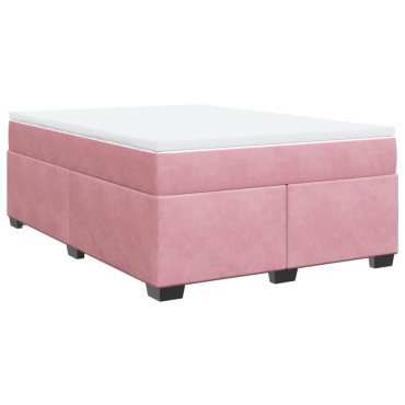 vidaXL Κρεβάτι Boxspring με Στρώμα Ροζ 140x190 εκ. Βελούδινο