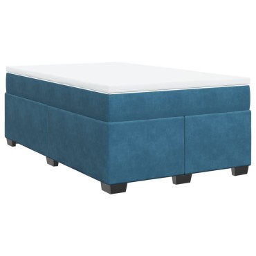 vidaXL Κρεβάτι Boxspring με Στρώμα Σκούρο Μπλε 120x190 εκ. Βελούδινο