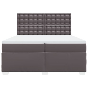 vidaXL Κρεβάτι Boxspring με Στρώμα Γκρι 200x200cm Συνθετικό Δέρμα 1 τεμ. - Διπλό
