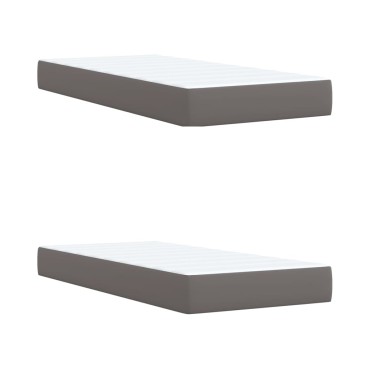 vidaXL Κρεβάτι Boxspring με Στρώμα Γκρι 200x200cm Συνθετικό Δέρμα 1 τεμ. - Διπλό