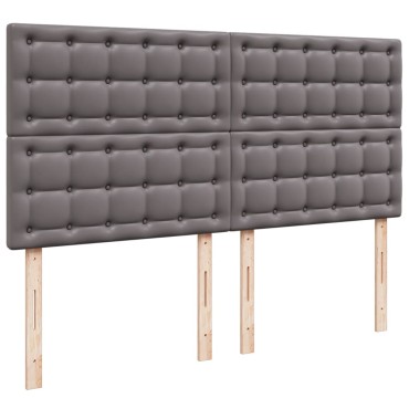 vidaXL Κρεβάτι Boxspring με Στρώμα Γκρι 200x200cm Συνθετικό Δέρμα 1 τεμ. - Διπλό