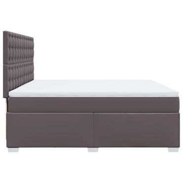vidaXL Κρεβάτι Boxspring με Στρώμα Γκρι 200x200cm Συνθετικό Δέρμα 1 τεμ. - Διπλό
