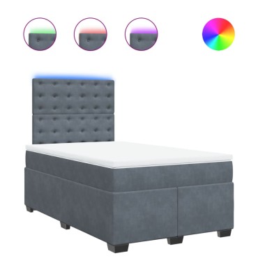 vidaXL Κρεβάτι Boxspring με Στρώμα Σκούρο Γκρι 120x190 εκ. Βελούδινο