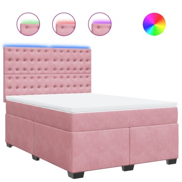vidaXL Κρεβάτι Boxspring με Στρώμα Ροζ 140x190 εκ. Βελούδινο