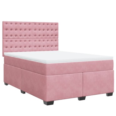 vidaXL Κρεβάτι Boxspring με Στρώμα Ροζ 140x190 εκ. Βελούδινο