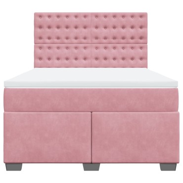 vidaXL Κρεβάτι Boxspring με Στρώμα Ροζ 140x190 εκ. Βελούδινο