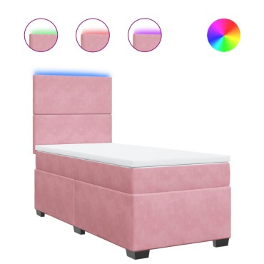 vidaXL Κρεβάτι Boxspring με Στρώμα Ροζ 100x200 εκ. Βελούδινο
