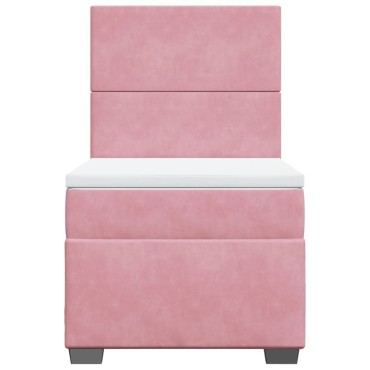 vidaXL Κρεβάτι Boxspring με Στρώμα Ροζ 100x200 εκ. Βελούδινο
