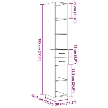 vidaXL Ντουλάπι Μαύρο 30x42,5x185cm από Επεξεργασμένο Ξύλο 1 τεμ.