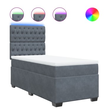 vidaXL Κρεβάτι Boxspring με Στρώμα Σκούρο Γκρι 90x200 εκ. Βελούδινο