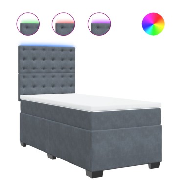 vidaXL Κρεβάτι Boxspring με Στρώμα Σκούρο Γκρι 90x190 εκ. Βελούδινο