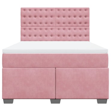 vidaXL Κρεβάτι Boxspring με Στρώμα Ροζ 140x190 εκ. Βελούδινο