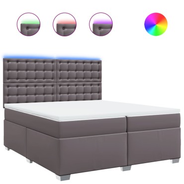 vidaXL Κρεβάτι Boxspring με Στρώμα Γκρι 200x200cm Συνθετικό Δέρμα 1 τεμ. - Διπλό