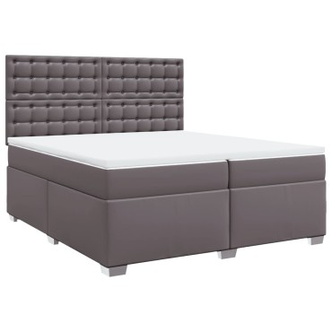 vidaXL Κρεβάτι Boxspring με Στρώμα Γκρι 200x200cm Συνθετικό Δέρμα 1 τεμ. - Διπλό
