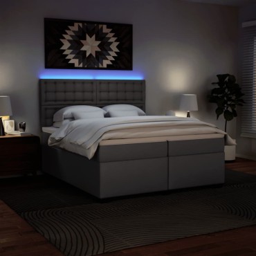 vidaXL Κρεβάτι Boxspring με Στρώμα Γκρι 200x200cm Συνθετικό Δέρμα 1 τεμ. - Διπλό