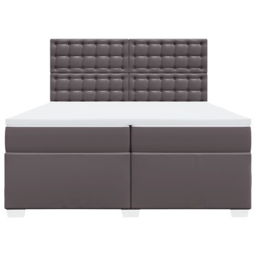 vidaXL Κρεβάτι Boxspring με Στρώμα Γκρι 200x200cm Συνθετικό Δέρμα 1 τεμ. - Διπλό