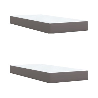 vidaXL Κρεβάτι Boxspring με Στρώμα Γκρι 200x200cm Συνθετικό Δέρμα 1 τεμ. - Διπλό