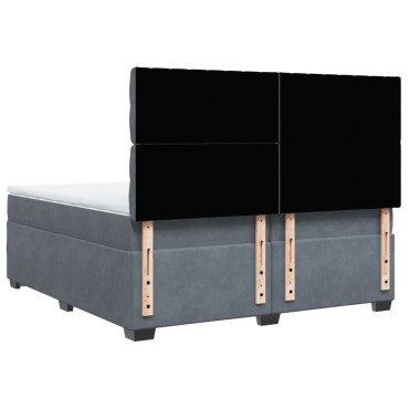 vidaXL Κρεβάτι Boxspring με Στρώμα Σκούρο Γκρι 200x200 εκ. Βελούδινο