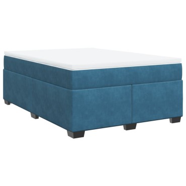 vidaXL Κρεβάτι Boxspring με Στρώμα Σκούρο Μπλε 140x190 εκ. Βελούδινο