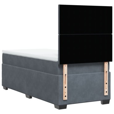 vidaXL Κρεβάτι Boxspring με Στρώμα Σκούρο Γκρι 90x200 εκ. Βελούδινο