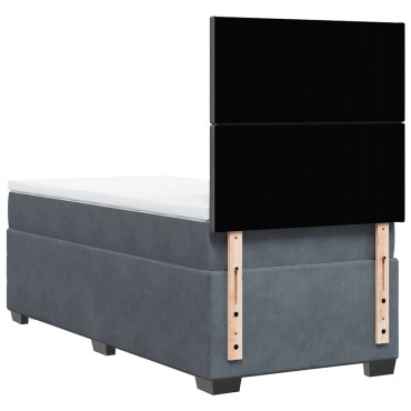 vidaXL Κρεβάτι Boxspring με Στρώμα Σκούρο Γκρι 90x200 εκ. Βελούδινο