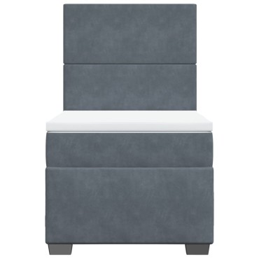 vidaXL Κρεβάτι Boxspring με Στρώμα Σκούρο Γκρι 90x200 εκ. Βελούδινο