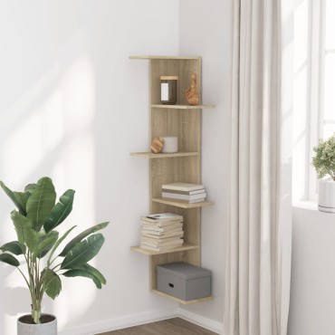vidaXL Γωνιακή Ραφιέρα Τοίχου Sonoma Δρυς 50x50x179cm Επεξ. Ξύλο 1 τεμ.