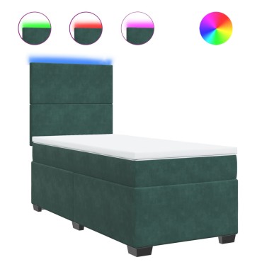 vidaXL Κρεβάτι Boxspring με Στρώμα Σκούρο Πράσινο 90x190 εκ. Βελούδινο