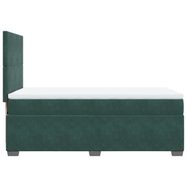 vidaXL Κρεβάτι Boxspring με Στρώμα Σκούρο Πράσινο 90x190 εκ. Βελούδινο