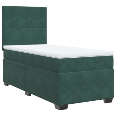 vidaXL Κρεβάτι Boxspring με Στρώμα Σκούρο Πράσινο 90x190 εκ. Βελούδινο