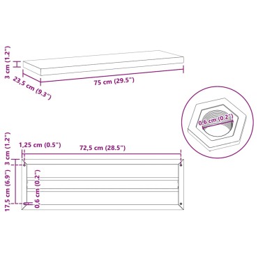 vidaXL Ράφια Τοίχου 2 τεμ. Μαύρο 75x23,5x3cm Ανοξείδωτο Ατσάλι