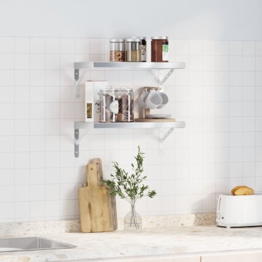 vidaXL Ράφια Τοίχου 2 τεμ. Ασημί 50x23,5x3cm Ανοξείδωτο Ατσάλι
